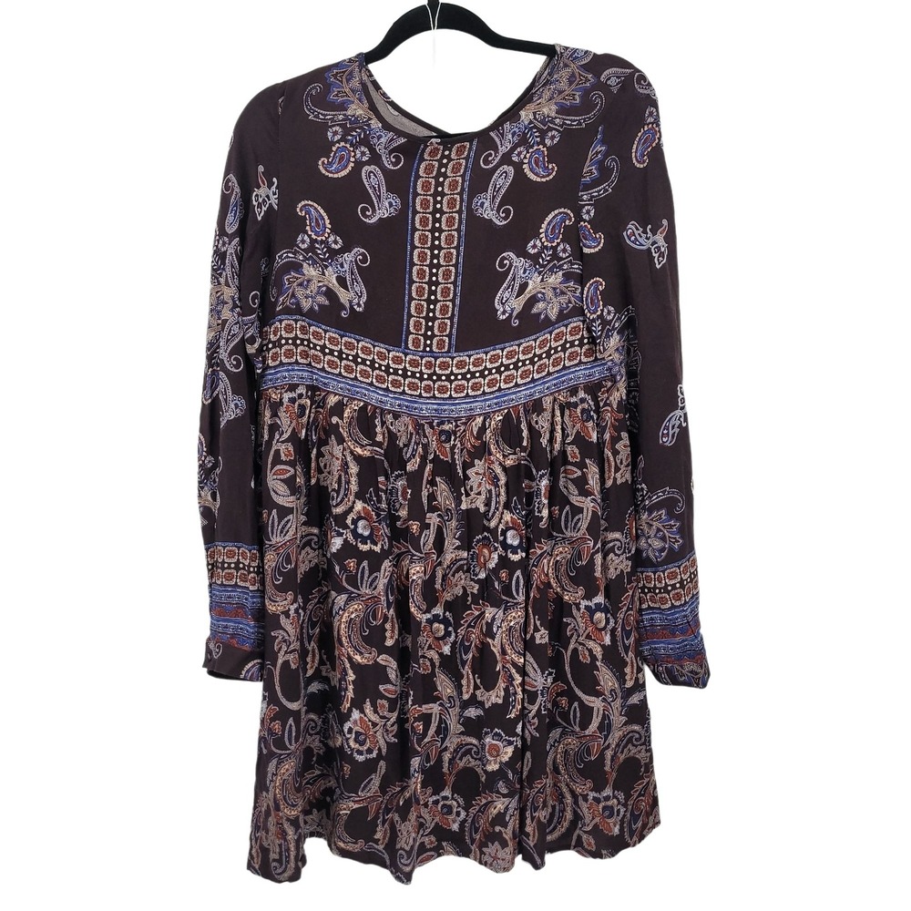 Knox Rose Baby Doll Dress Sz S Boho Oversized Paisley‎ Brown Whimsigoth